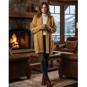 Anthropologie Amanza Fringed Cardigan Sweater XS/S Yellow NWT